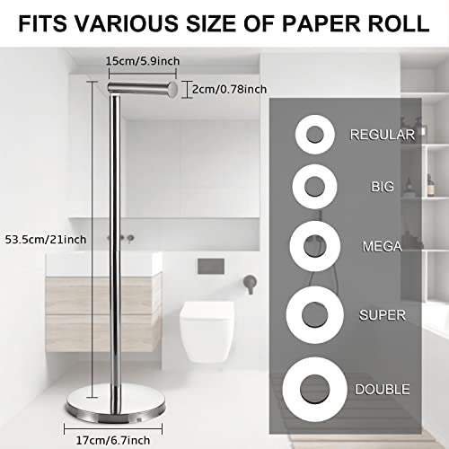 BGL Toilet Paper Holder Standing On Floor, Brushed Nickel, Tissue Holder On Floor with Reserve Storage Paper Rolls, Free-Standing Roll Paper Holder