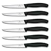 Victorinox Set di Coltelli Bistecca e Pizza Professionali Swiss Classic, 6 Pezzi, Coltelli da Tavola, Lame Affilate Ondulate, 11 cm, Manici in Plastica, Nero