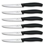 Victorinox Set di Coltelli Bistecca e Pizza Professionali Swiss Classic, 6 Pezzi, Coltelli da Tavola, Lame Affilate Ondulate, 11 cm, Manici in Plastica, Nero