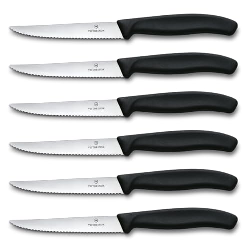 Produktfoto von Victorinox Swiss Classic Profi Steak- und Pizzamesser-Set, 6-teilig, Tafelmesser, Wellenschliff, Scharfe Klingen, 11 cm,…
