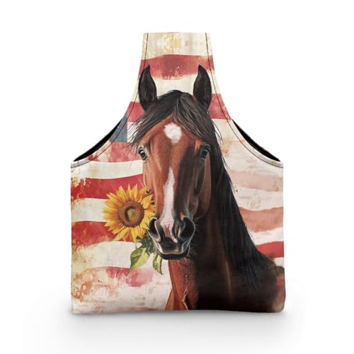 Image of ZUXONGSY American Flag Knitting Bag Organizer for America250 Horse Knitting Crochet Tote Bag July 4th 2026 Lightweight Sunflower Yarn Tote Handbags for Crocheting