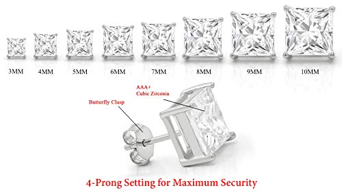 925 Sterling Silver 3Mm - 10Mm Unisex Princess Cut Square Clear Cubic Zirconia Cz Rhodium Stud Earrings, Giorgio Bergamo (3Mm) #TOP2