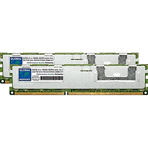 GLOBAL MEMORY 32Go (2 x 16Go) DDR3 1066/1333MHz PC3-10600 240-PIN ECC ENREGISTRÉ DIMM (RDIMM) MÉMOIRE RAM KIT pour SERVEURS/WORKSTATIONS/Cartes Meres (8 Rank KIT Non-CHIPKILL)