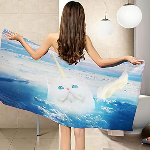 ZSSEZS Beach Towel Sand Free Beach Mat White Cat 70X150Cm Large Microfiber Beach Blanket Sand Free Water Absorption Bath Pool Beach Swim Towel Travel Holiday Beach Gift Cover