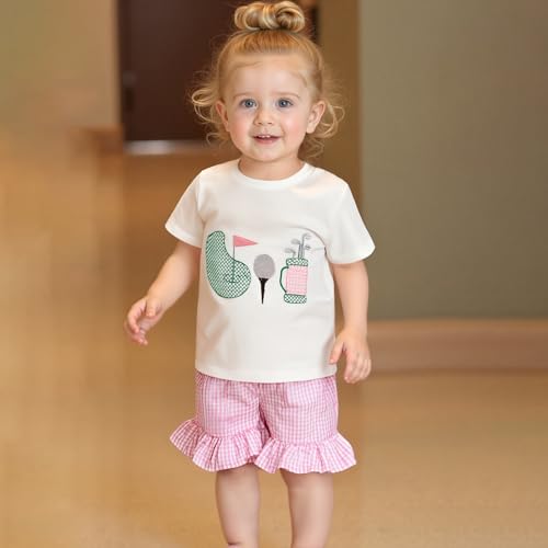 Toddler Baby Girl Golf Outfit Golf Embroidery Short Sleeve T-Shirt Plaid Shorts Set 2Pcs Infant Summer Clothes4