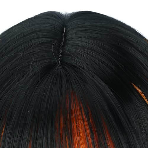 Image of PATTNIUM Black Mixed Orange Wig for Kids Girls Short Wavy Wigs with Bangs Black Shoulder Length Wavy Heat Resistant Synthetic Wig