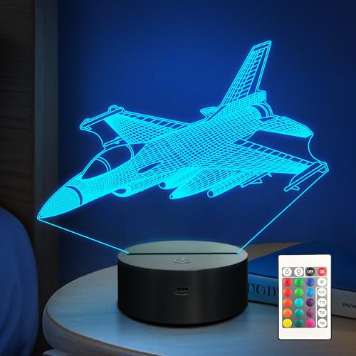 Anywin Warplane Night Lights,Kids Airplane 3D Night Light Bedside Lamp Fighter Toy Light 7 Colors Changing with Remote Control Best Christmas Gifts and Birthday Gifts for Boys Girls Kids Baby