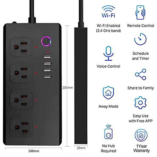 Jinvoo Smart Power Strip Usb Wifi Surge Protector Extension Cord, Voice Control Compatible With Alexa & Google Assistant, Ifttt,Remotely Comtrol，Timer Schedule, Family Sharing,Overload Protection #TOP1