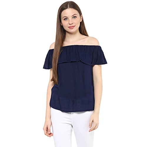 Image of mayra Women's Poly Cotton Navy Blue Color 3 /4 Sleeve Top