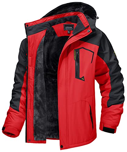 MAGCOMSEN Winterparka Herren Gefüttert Funktionsjacke Wasserdicht Skijacke Fleece Thermojacke Männer Atmungsaktiv Softshelljacke Winddicht Jacke für Winter Outdoor Sports Rot 3XL