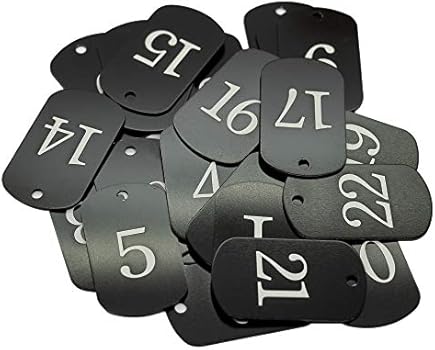 Gegraveerde nummerlabels, aluminium, labels voor sleutelhangers, met ringen (1-25, rood