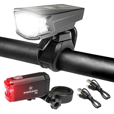 Everbeam USB Rechargeable Bike Lights for Night Riding, Exercise, Safety - Headlight, Taillight, LED Bike Light Set - Easy Attach Weather Resistant Bicycle Lights Cover