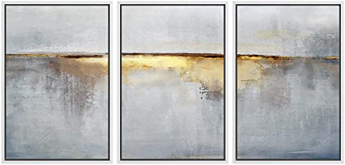 NWT Framed Canvas Print Wall Art Set Brown Tan Pastel Color Field Landscape Abstract Shapes Illustrations Minimalism Decorative Contemporary Cool for Living Room, Bedroom, Office - 24"x36"x3 White