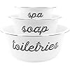 AuldHome Design Enamelware Spa Basin Set Set of 3 White Rustic Farmhouse Decor Spa Bowls for Bathroom Storage and Home Decor