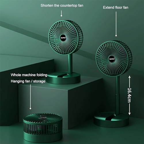 Telescopic Folding Fan - 2024 New Portable USB Rechargeable Collapsible Desk Fan for Travel, Silent Stand up Fan Wireless Folding Oscillating Compact Floor Standing Fans for Dorm & Bedroom (BLACK)