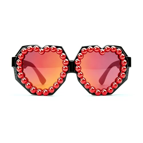 Image of laureles Fashion Pearl Heart Shaped Goggle Y2K Sunglasses Women One Piece Oversized Love Sun Glasses Men