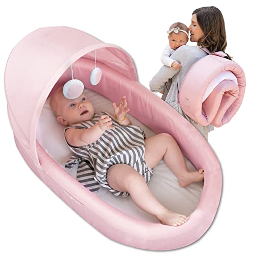 Image of Lulyboo Indoor/Outdoor Cuddle & Play Baby Travel Lounge, Portable, Adjustable Baby Nest Backpack, Blush