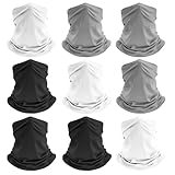 HCMY 9 Pack Headwear Ski Neck Gaiters Tube Bandana Face Mask Head Wrap Headband Scarf Elastic Cooling Balaclava for Men Women Black Grey White