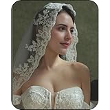 Wedding Veil Lace Bridal Veil with Metal Comb,Cathedral Length Veil Tulle 1 Tier Long Vei for Bridal Bachelorette Party