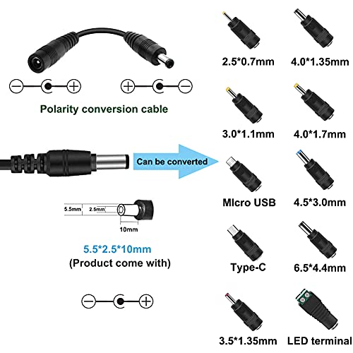 Universal Ac Dc Adapter 5V 6V 9V 12V 15V 17V 18V 19V 20V 24V Adjustable Volt Power Supply 60W Ac To Dc 5V~24V Switching Power Supply With Led Voltage Display, 10 Tips & Polarity Converter Cable #TOP1