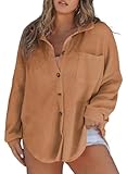 Eytino Womens Plus Size Waffle Knit Shacket Jacket Casual Long Sleeve Button Down Dressy Blouses Shirts Tops,3X Brown