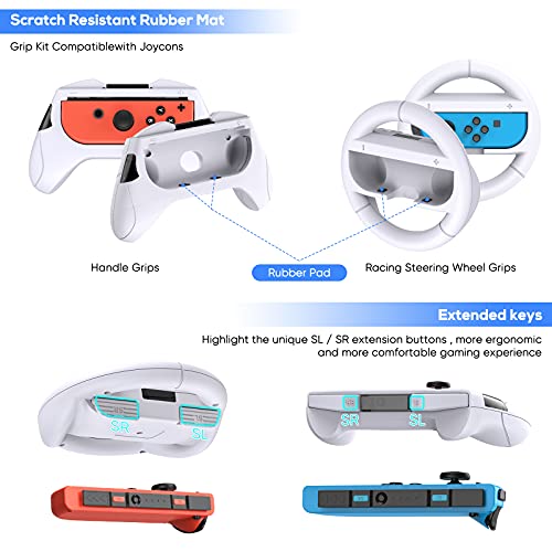 Image of Carrying Case & Accessories Bundle Kit for Nintendo Switch OLED 2021 Model with Charging Dock, 3in1 Protective Case, Screen Protector, Racing Steering Wheel Grip, Handle Grip, Thumbstick Cap&PlayStand