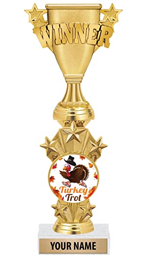 Crown Awards Personalized Winner Thanksgiving Trophies - 10.5" Gold Turkey Trot Starburst Trophy Prime