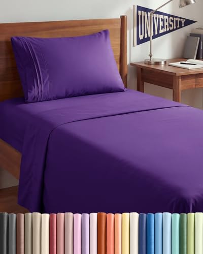 Twin XL Size 3 Piece Sheet Set - Comfy Breathable & Cooling Sheets - Hotel Luxury Bed Sheets for Women & Men - Deep Pockets, Easy-Fit, Extra Soft & Wrinkle Free Sheets - Purple Oeko-Tex Bed Sheet Set