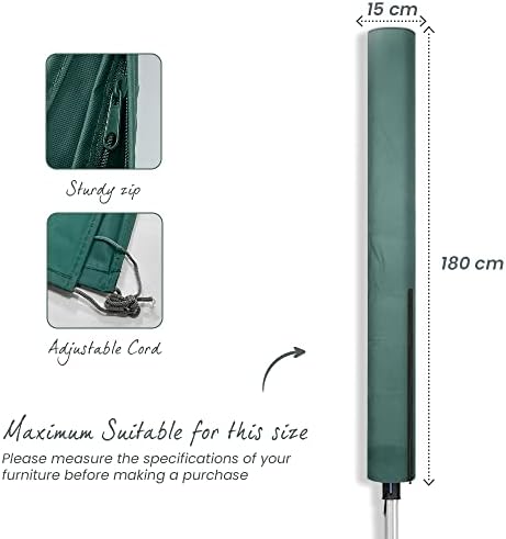 Flatro Rotary Washing Line Cover - Protective Outdoor Dryer Cover for Rotary Airer Line - Waterproof Cover with Draw String & Zip - 180 cm Long | Green