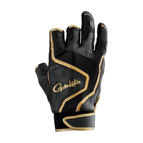 がまかつ(Gamakatsu) ストレッチフィッシンググローブ (3本切) ブラック/ゴールド L GM7306