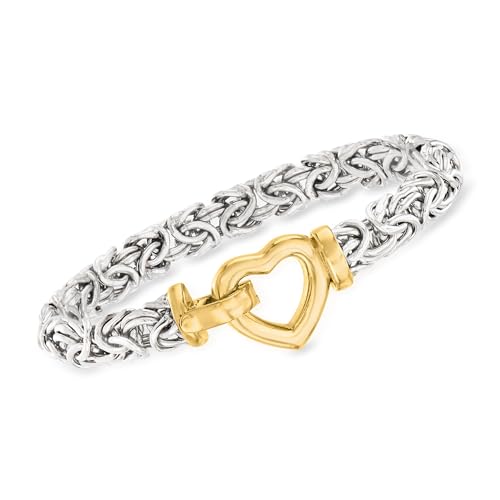 Ross-Simons Two-Tone Sterling Silver Byzantine Heart Bracelet