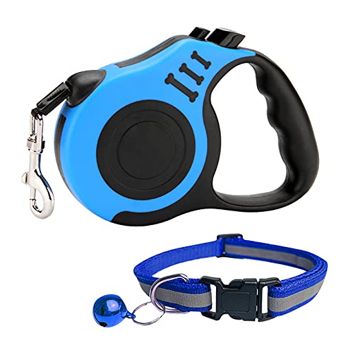 Retractable Dog Lead 360° Tangle-Free Dog Walking Leash One-Handed Brake Pause Lock With Colors Reflective Collar Neck Ring for Dog or Cat 10Ft