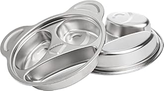 Stainless Steel Divided Meal Plate Tray-3 Compartments Dinner Dish for Baby- Toddler- Kids Eating Food- Bear Shaped