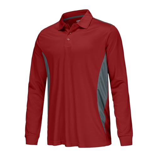 Corna Polo Shirts for Men, Sweat-Wicking UPF 50+ Long Sleeve Golf Shirts Red, 5XL