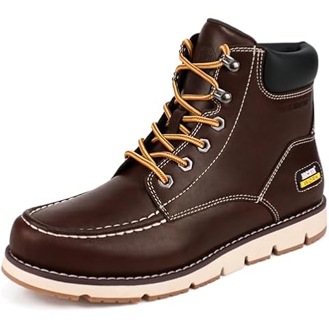 Jacata Work Boots for Men - Genuine Leather with Moc Toe, Slip-Resistant Wedge Outsole Comfort Insole，Industrial Construction Mens Boots (Size 9) Cover
