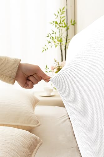 Image of HOMETHREADS Stretchable Lycra /Velvet Headboard Cover | Soft, Dust-Proof & Wrinkle-Resistant Bed Back Protector | Fits Leather, Wooden & Fabric Bedsides | for 6ft to 6.5ft Beds | (White, 172x65cm)