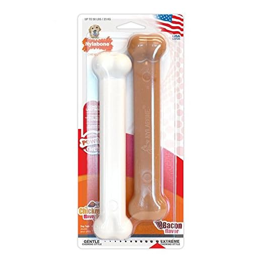 Kerbl Latexhuhn, 39 cm 3 Nylabone 982904 Dura Power Chew, knochenförmig, Doppelpack mit Speck- und Hähnchengeschmack, für große Hunde (bis 23 kg), L