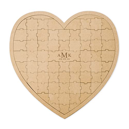 WEDDINGSTAR Customizable Wooden Heart Puzzle Wedding Guest Book - Traditional Monogram