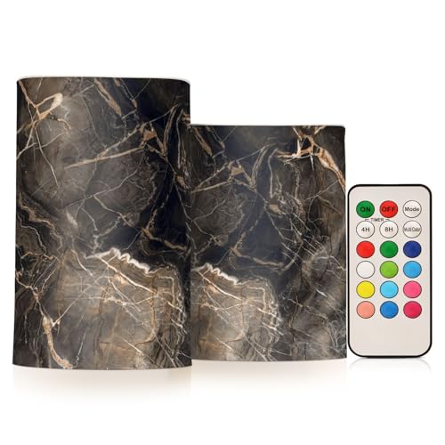 Image of Eionryn Dark Brown Marble Texture Flameless Candles Nature Stone Grains Battery Operated LED Candles with Remote Timer Electric Candles for Home Party Decor 2pcs