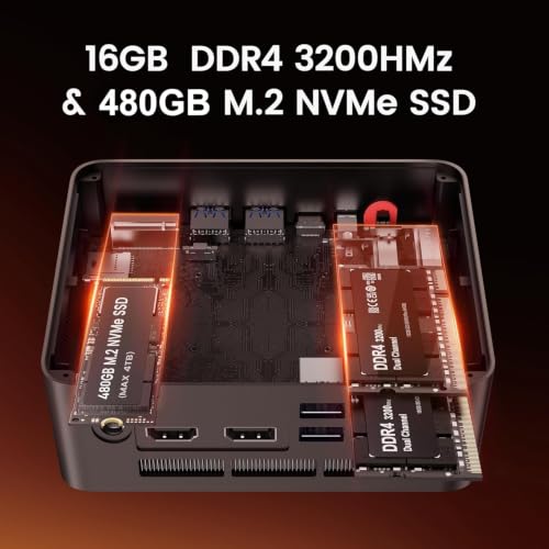 Image of Beelink Mini PC, SER5 Pro 5625U AMD Ryzen 5 (Up to 4.3GHz) 16GB DDR4 480GB M.2 SSD Mini Desktop Computer, 2.5Gbps LAN, Wifi6 /BT5.4,HDMI /DP /Type-c /4K Triple Display Micro PC