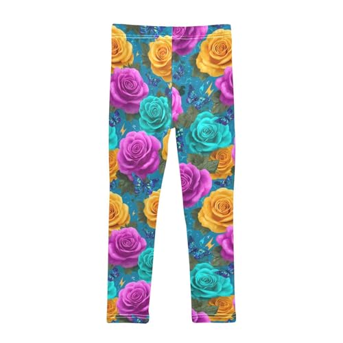 Rose Butterfly Lightning Girls Leggings Ultra Soft Compression Yoga Gym Pants for Kids 4-10T2