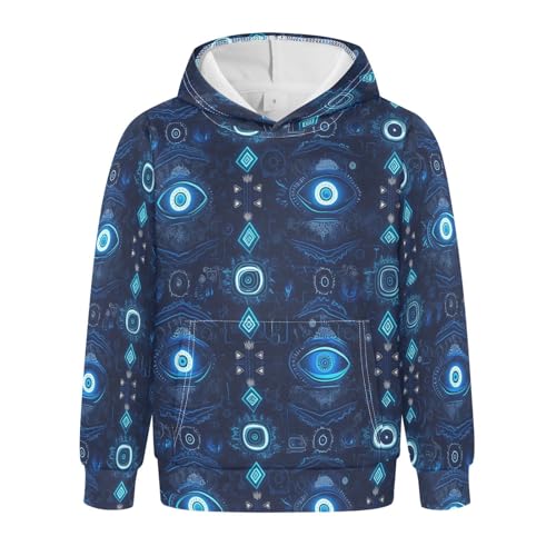 KLL Evil Eye Circle White Obsidian Boys Girls Sweatshirts Sweater Long Sleeve Hooded Pullover Hoodies Kangaroo Pocket