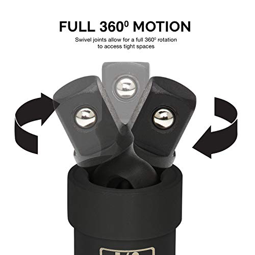 NEIKO 02486A Impact Universal Joint-Socket Swivel Set, Socket Extension Set Made From Cr-Mo with Included 1/4-, 3/8-, and 1/2-Inch Sockets, Set of 3 by NEIKO - Used condition - US$19.31