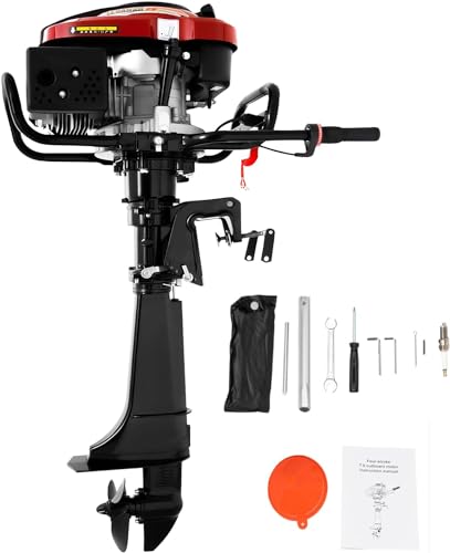 4 Takt 7PS Benzin Bootsmotor - Benzinmotor für Fischerboote 196cc 5.1KW Außenborder Bootsmotor mit 1.4L Kraftstofftank Aluminium Benzin-Bootsmotor Angelmotor für Schlauchboote, Angelboot (4 Takt 7PS)