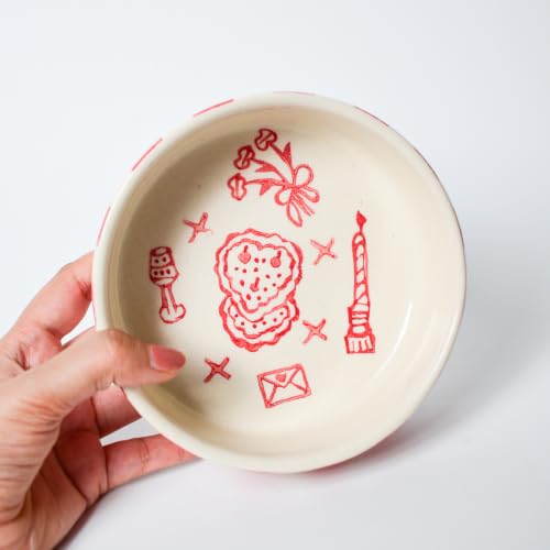 Image of Small Bowl - Sweet Surprise | Dishwasher Microwave Safe | Adorable Ceramic Bowl | Cute Valentine Heart Printed Patterned Dessert /Breakfast /Soup /Ice Cream Small Bowl (Multicolour 3)