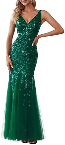 Ever-Pretty Women's Sequin Mermaid Double V-Neck Sleeveless Formal Dress