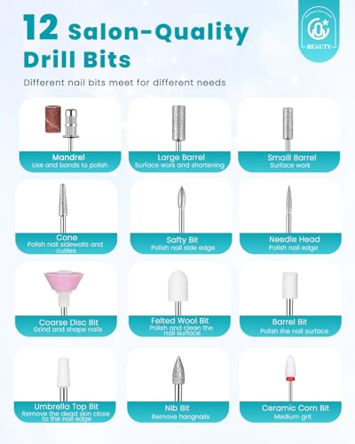 CozyZen Cordless Electric Nail Drill, 45000 RPM Rechargeable Diamond E-File, Portable & Low Noise for Acrylic/Gel Nails, Manicure & Pedicure - Professional & Home Use — view 3
