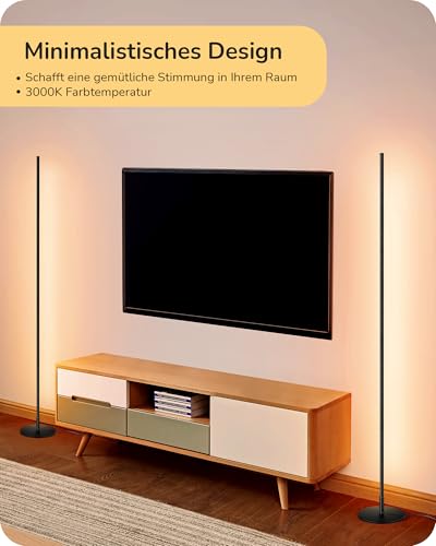 EDISHINE 2 Stück Stehlampe Wohnzimmer, LED Stehlampe Dimmbar, 3000K warmweiße Stehleuchte mit Memory-Funktion, höhenverstellbar 146 cm, moderne Standleuchte für Schlafzimmer und Büro, Schwarz