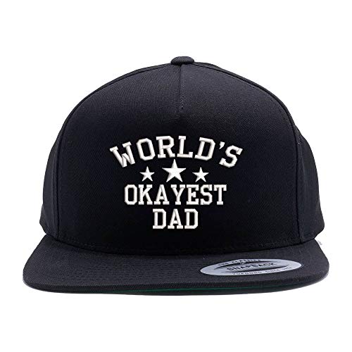 Top Level Apparel World's Okayest Dad Embroidered Structured Flatbill Snapback Baseball Cap Black #TOP23