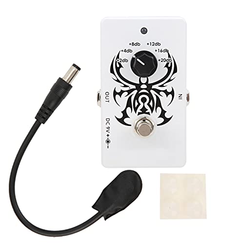 Guitar Effect Pedal Boost True Bypass Portable Accessory, White Metal, Compact, Extra Boost from 2db to 20dB, Maintains Sound Qu